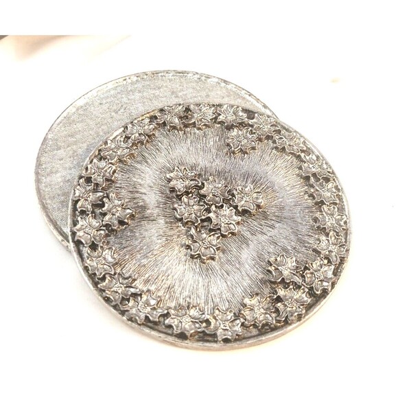 Vintage Metzke 4 Pewter Metal Round Coasters Flower design with tin box 1984 - Picture 3 of 5
